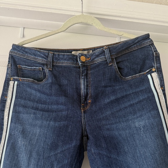Zara Dark Blue Cropped Jeans with White Side Stripes - Picture 3 of 5